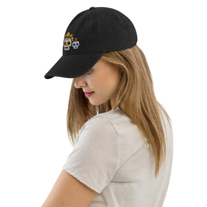 Mexican Day of the Dead Embroidered Denim Dad Hat - The Global Wanderer