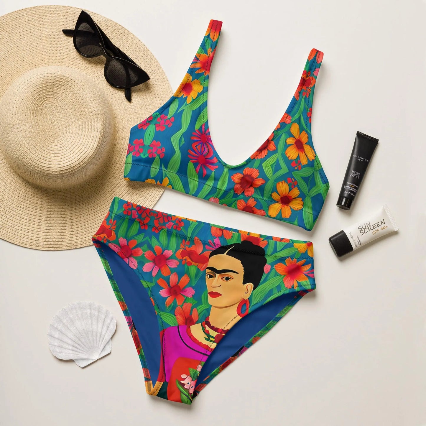 Mexican Icon Frida Recycled High-Waisted Bikini - The Global Wanderer