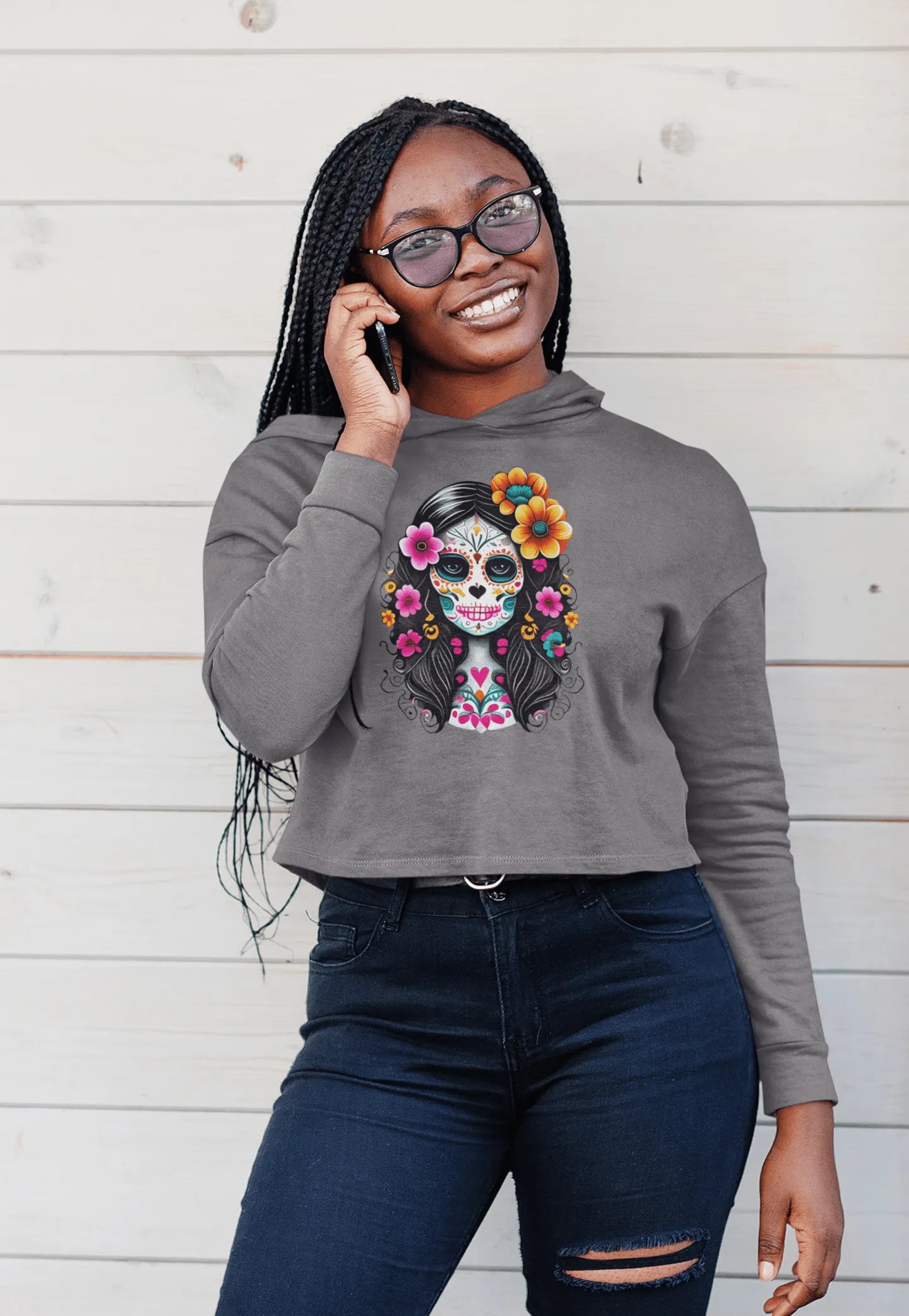 Mexican La Catrina Crop Hoodie - The Global Wanderer