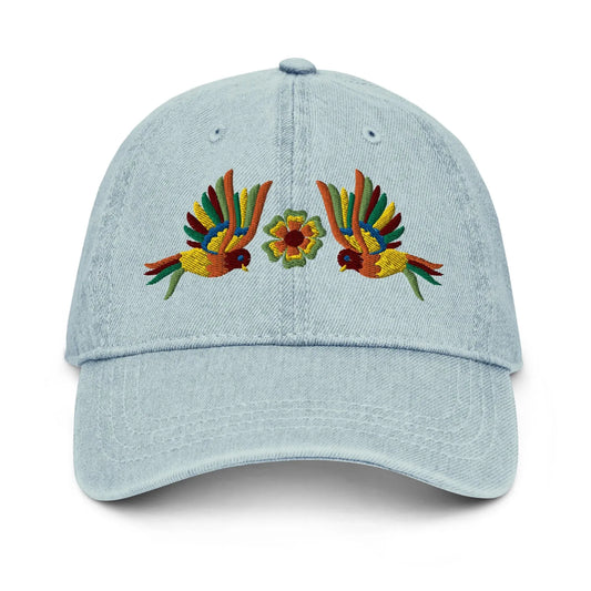 Mexican Otomi Embroidered Denim Dad Hat - The Global Wanderer