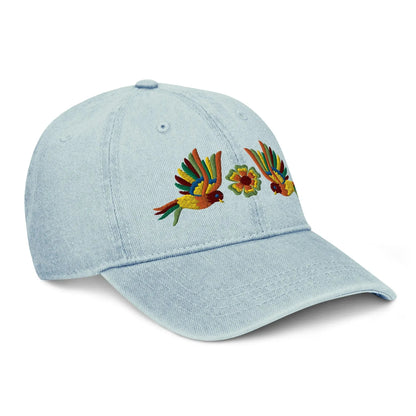 Mexican Otomi Embroidered Denim Dad Hat - The Global Wanderer