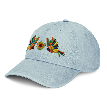 Mexican Otomi Embroidered Denim Dad Hat - The Global Wanderer