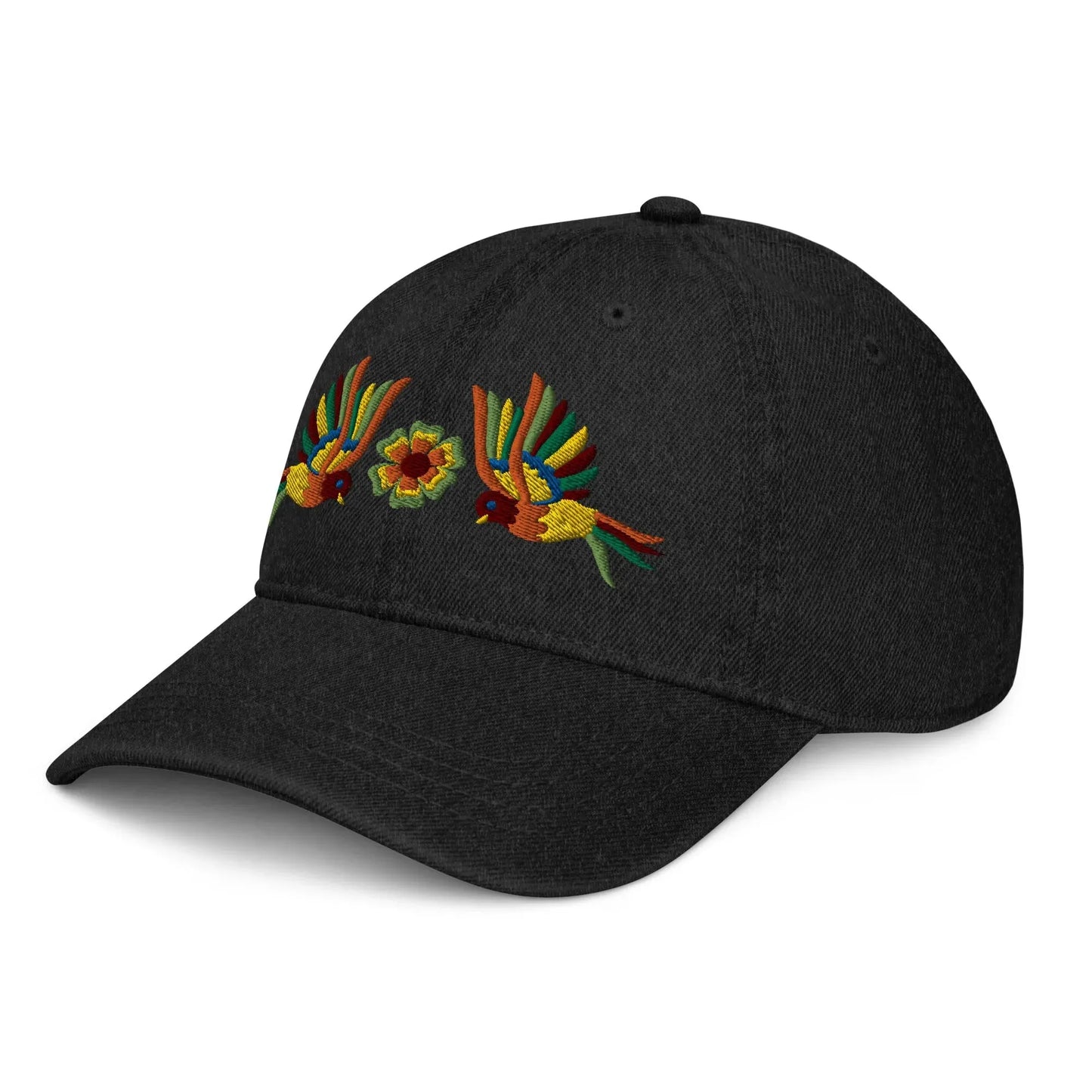 Mexican Otomi Embroidered Denim Dad Hat - The Global Wanderer