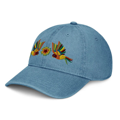 Mexican Otomi Embroidered Denim Dad Hat - The Global Wanderer