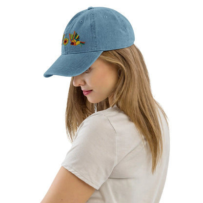 Mexican Otomi Embroidered Denim Dad Hat - The Global Wanderer