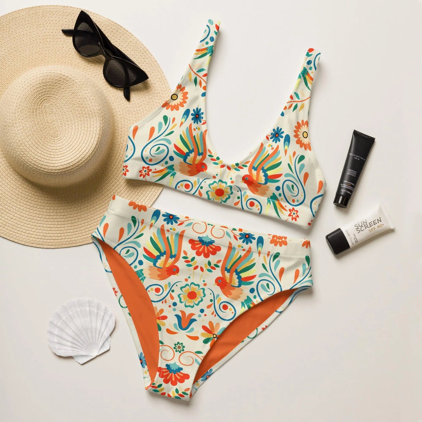 Mexican Otomi Recycled high-waisted Bikini - The Global Wanderer