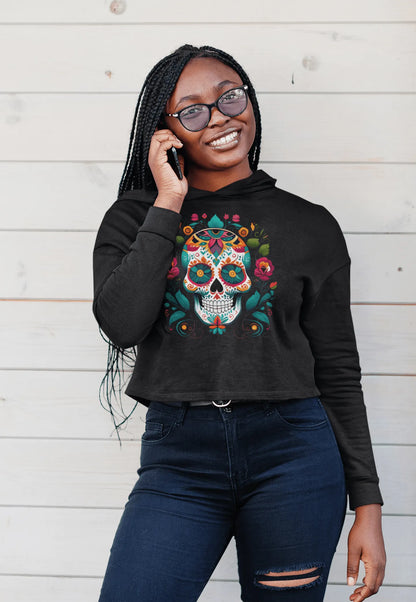 Mexican Sugar Skull Crop Hoodie - The Global Wanderer