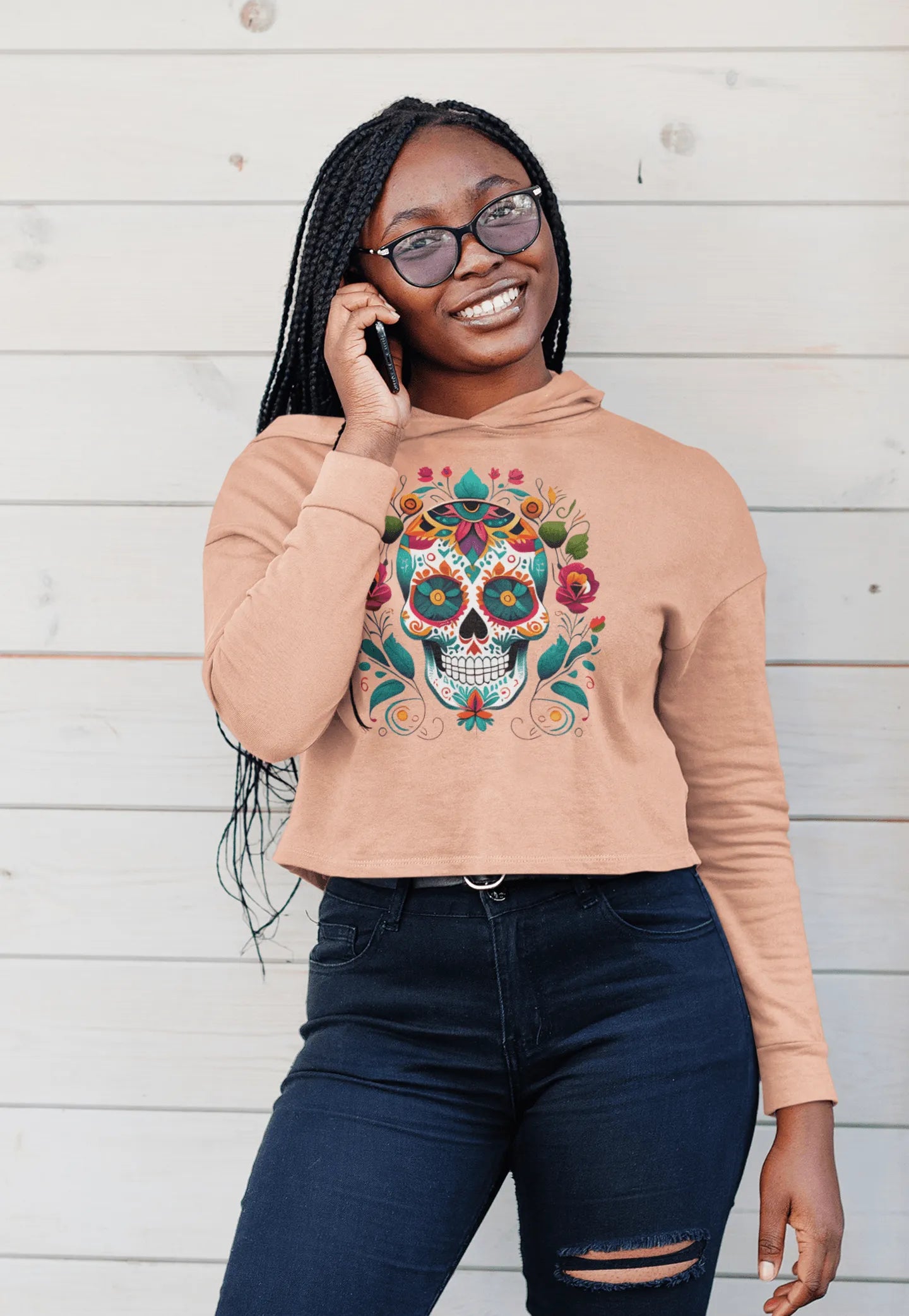 Mexican Sugar Skull Crop Hoodie - The Global Wanderer