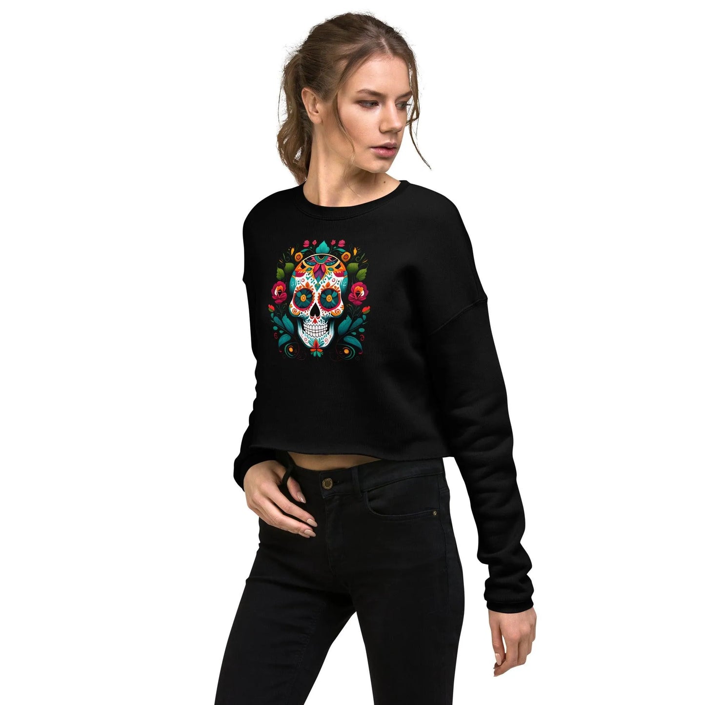 Mexican Sugar Skull Cropped Sweatshirt - The Global Wanderer