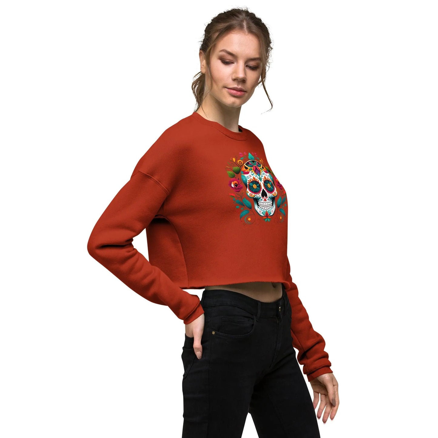 Mexican Sugar Skull Cropped Sweatshirt - The Global Wanderer