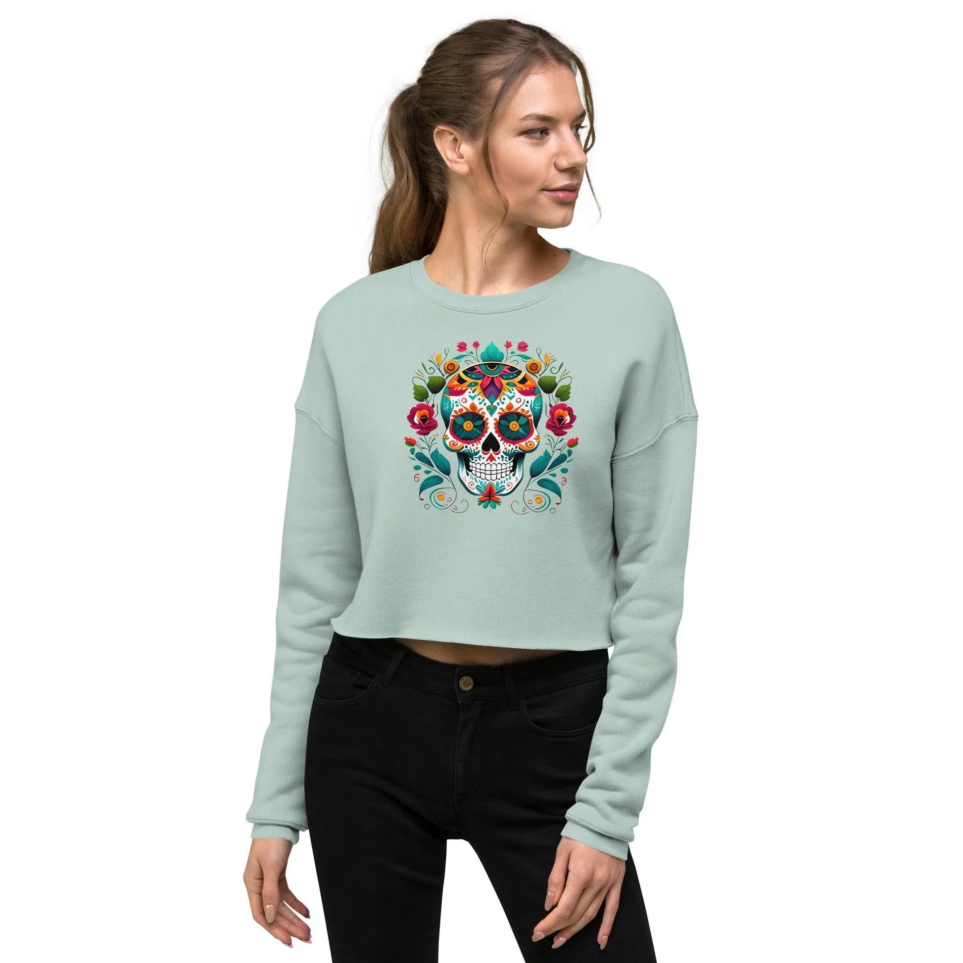 Mexican Sugar Skull Cropped Sweatshirt - The Global Wanderer