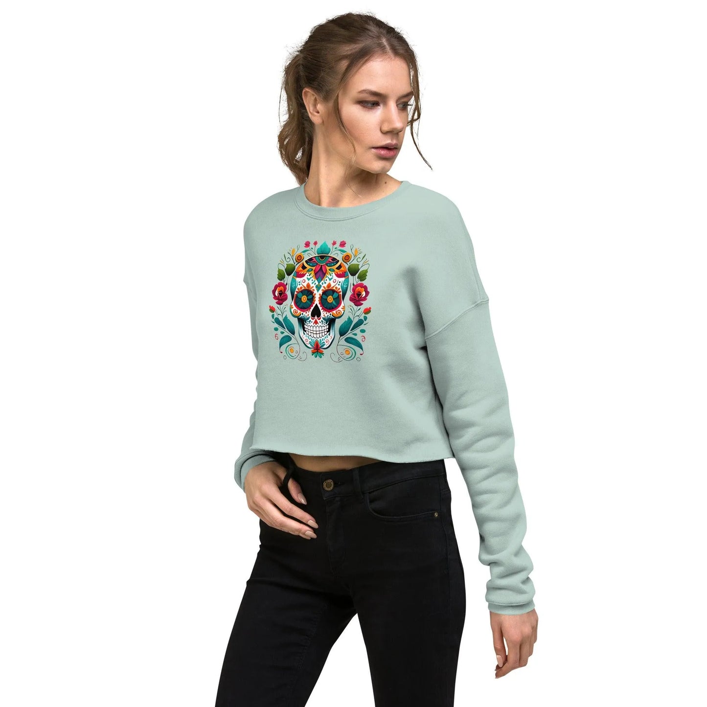 Mexican Sugar Skull Cropped Sweatshirt - The Global Wanderer