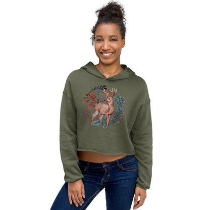 Nordic Winter Crop Hoodie - Deer - The Global Wanderer