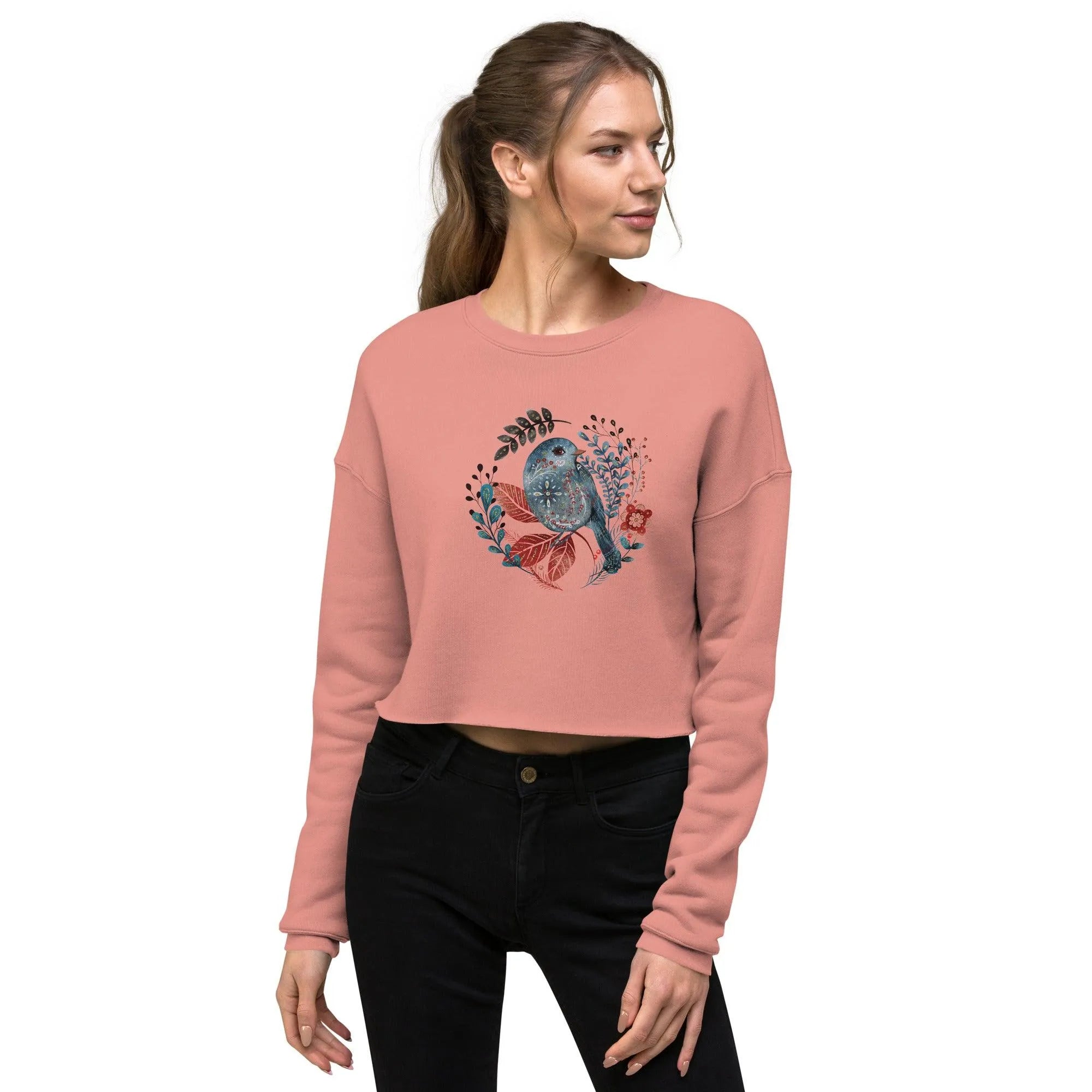 Nordic Winter Cropped Sweatshirt - Bird - The Global Wanderer