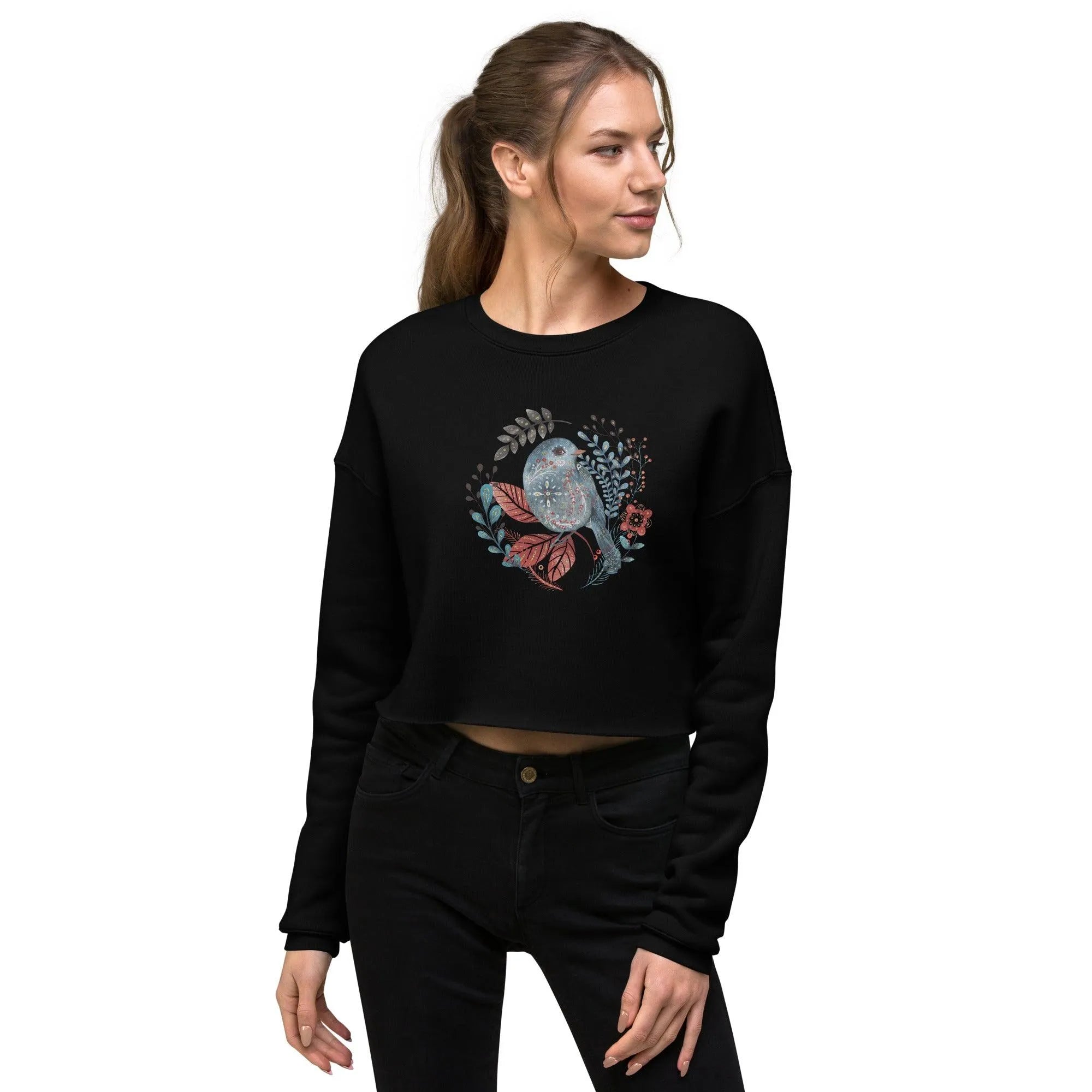 Nordic Winter Cropped Sweatshirt - Bird - The Global Wanderer