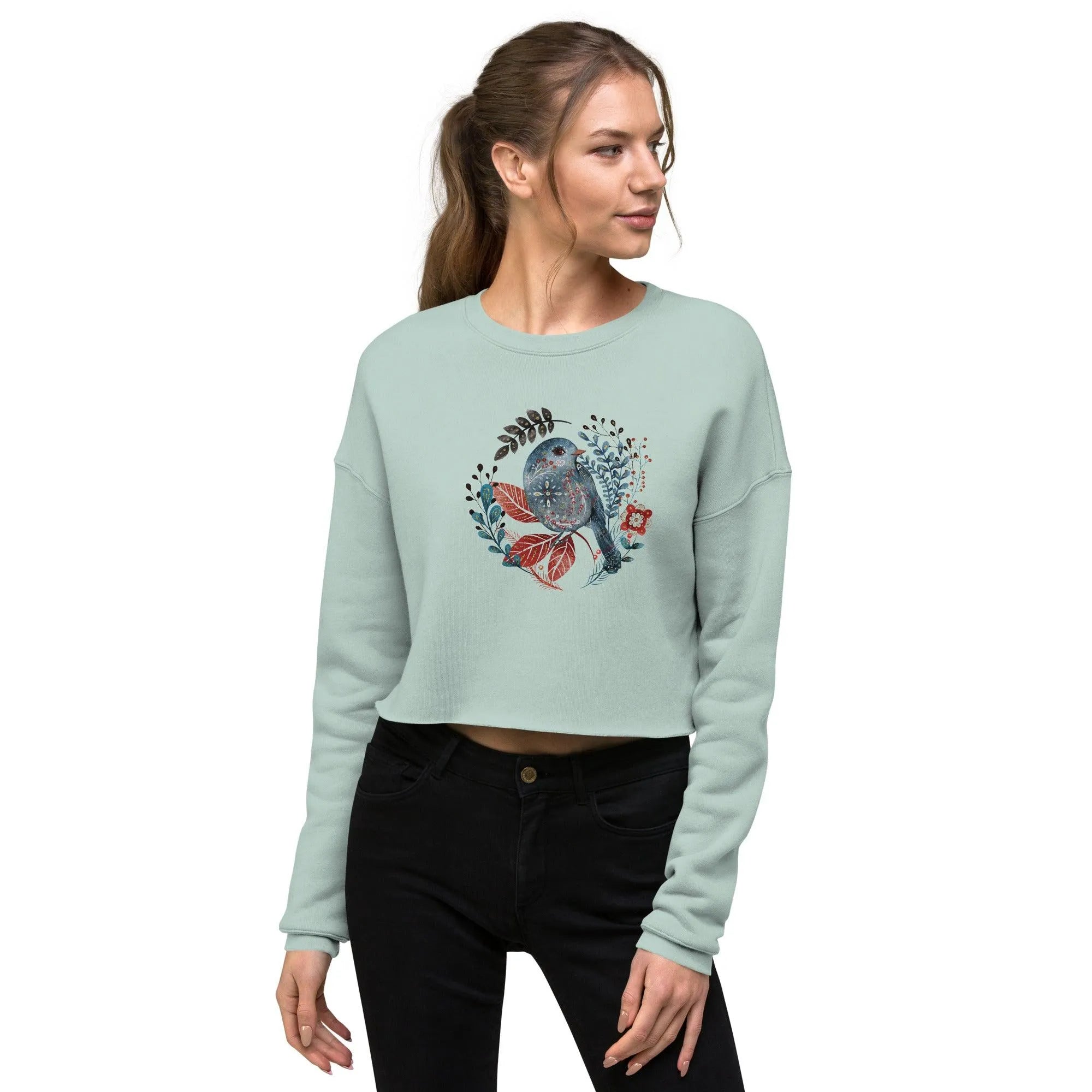 Nordic Winter Cropped Sweatshirt - Bird - The Global Wanderer