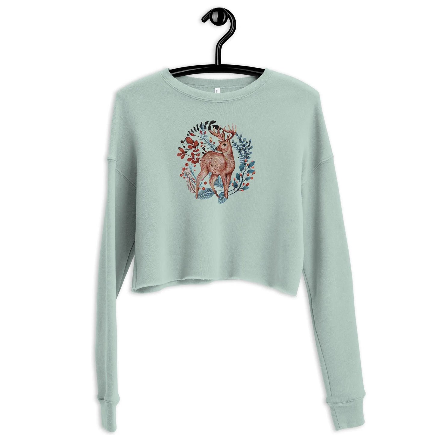 Nordic Winter Cropped Sweatshirt - Deer - The Global Wanderer