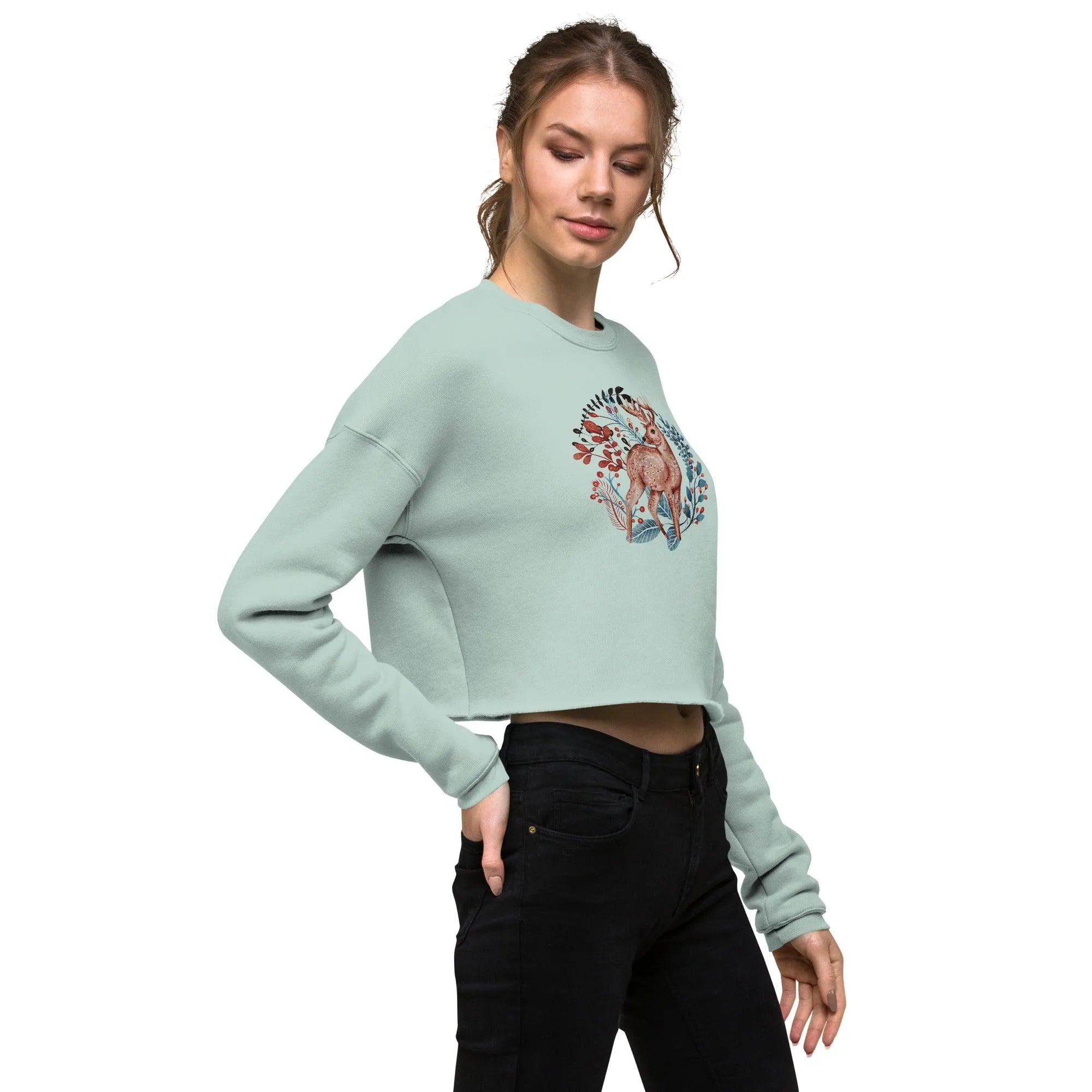 Nordic Winter Cropped Sweatshirt - Deer - The Global Wanderer