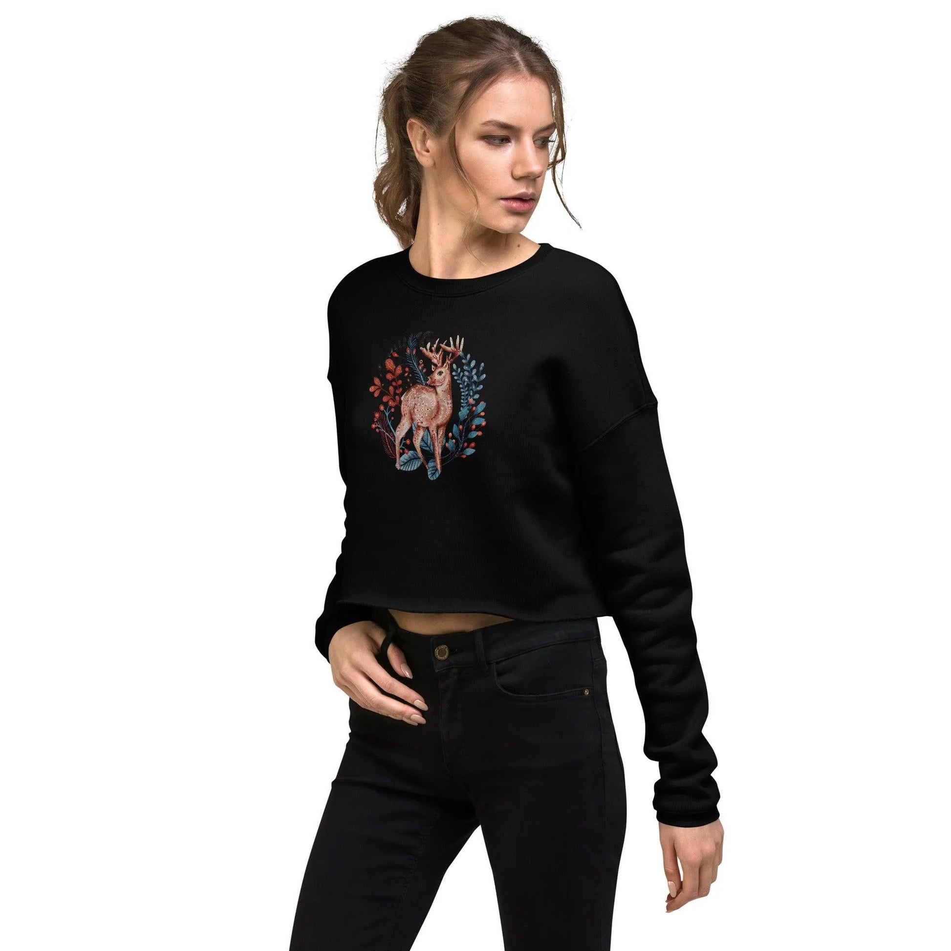 Nordic Winter Cropped Sweatshirt - Deer - The Global Wanderer