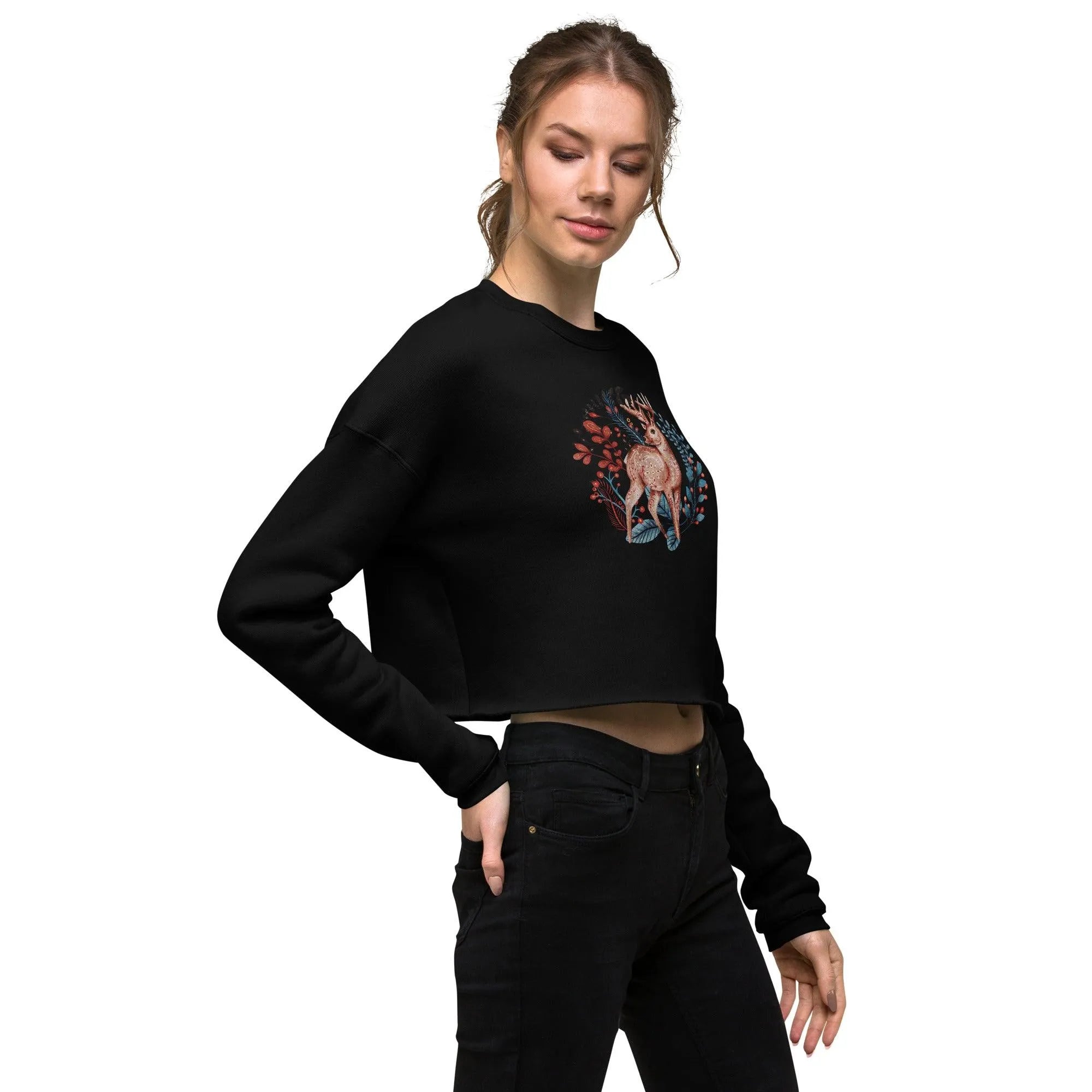 Nordic Winter Cropped Sweatshirt - Deer - The Global Wanderer