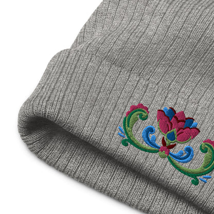 Norwegian Rosemaling Embroidered Beanie - The Global Wanderer