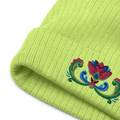 Norwegian Rosemaling Embroidered Beanie - The Global Wanderer