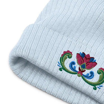 Norwegian Rosemaling Embroidered Beanie - The Global Wanderer