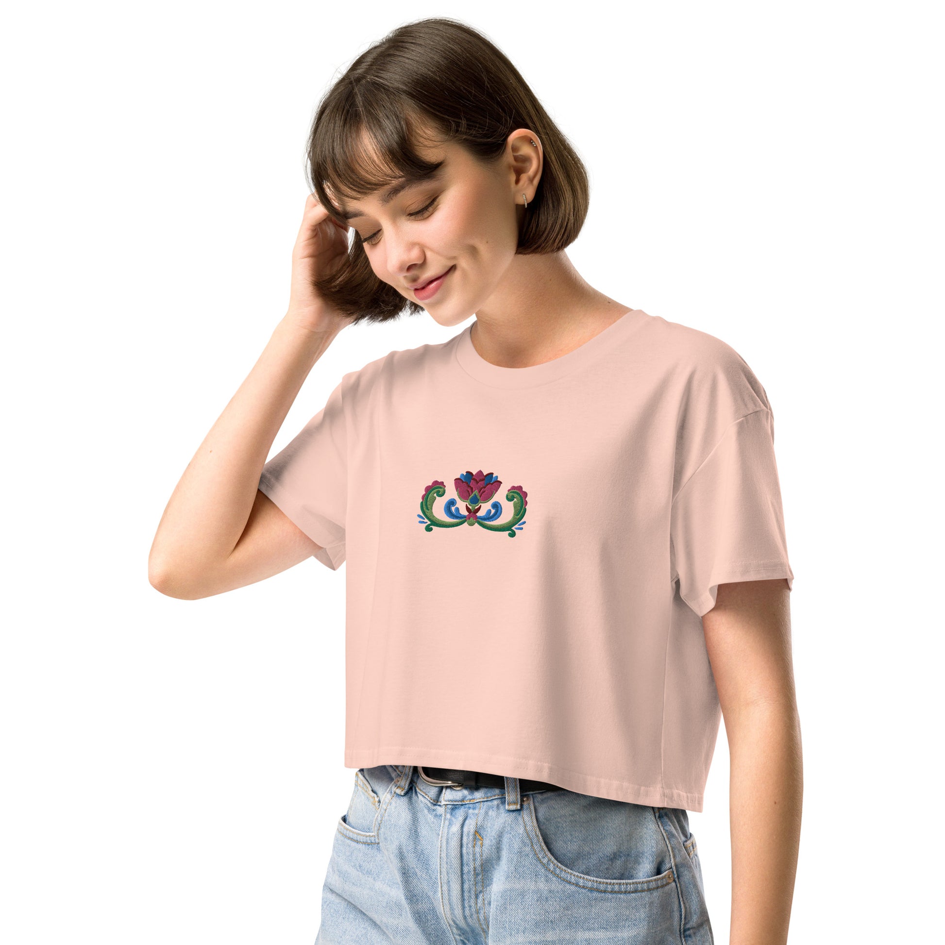 Norwegian Rosemaling Embroidered Cropped T-Shirt - The Global Wanderer