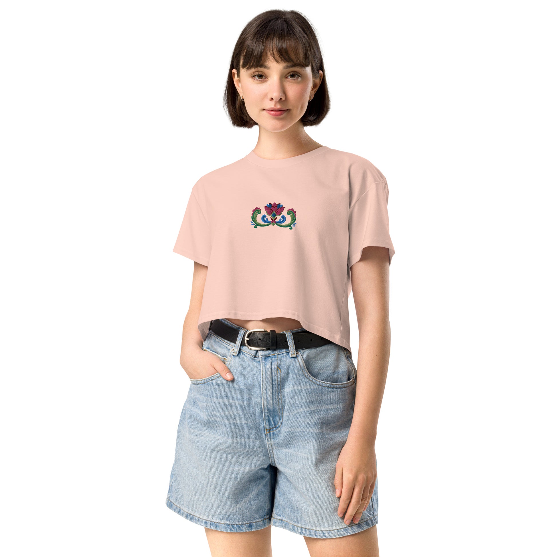 Norwegian Rosemaling Embroidered Cropped T-Shirt - The Global Wanderer