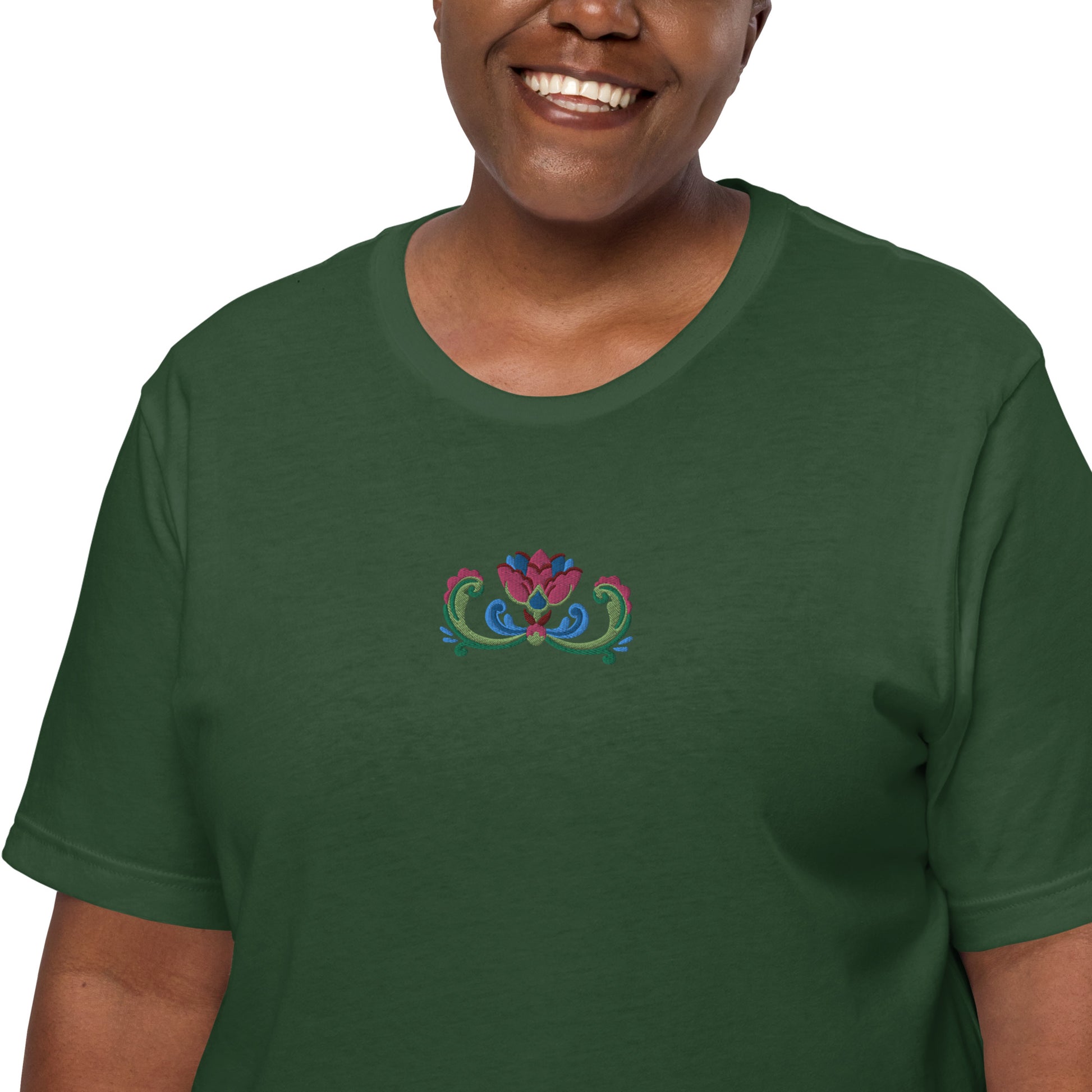 Norwegian Rosemaling Embroidered T-Shirt - The Global Wanderer