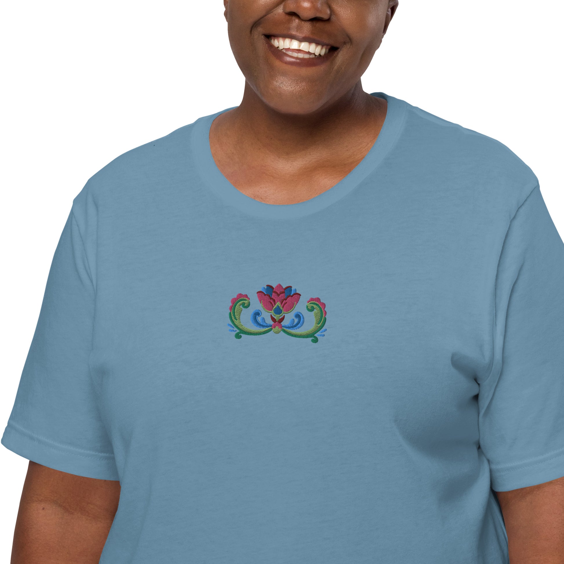 Norwegian Rosemaling Embroidered T-Shirt - The Global Wanderer