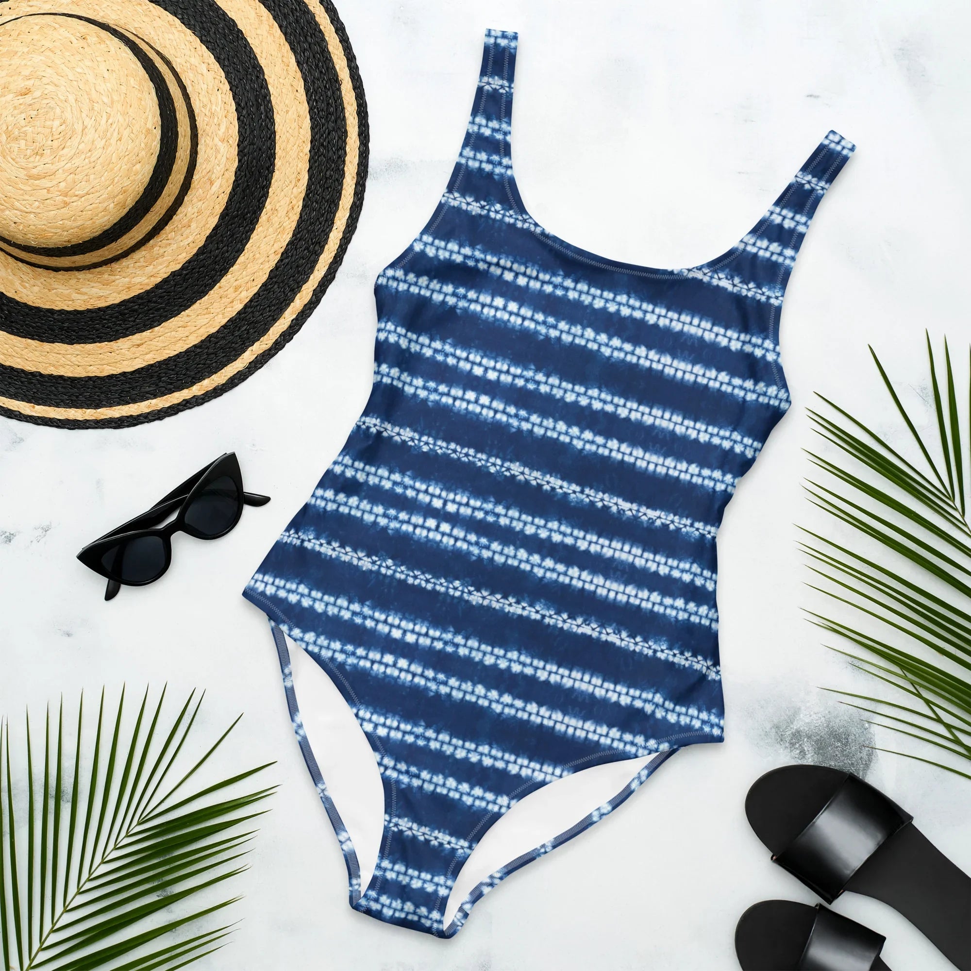 Osaka Wave Shibori One-Piece Swimsuit - The Global Wanderer
