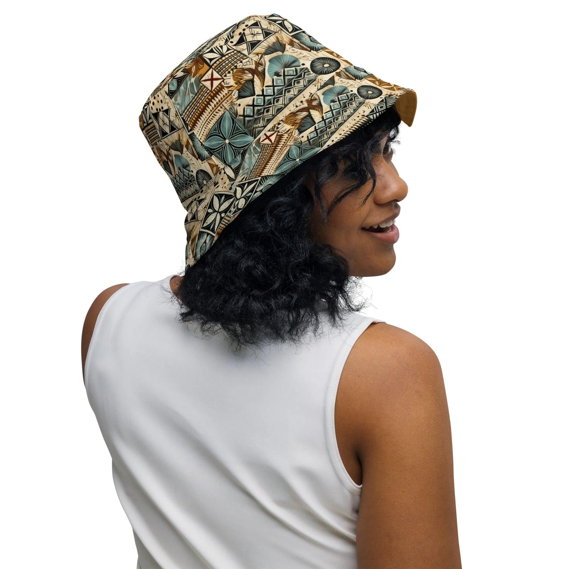 Pacific Islands Tapa Cloth Reversible Bucket Hat - The Global Wanderer