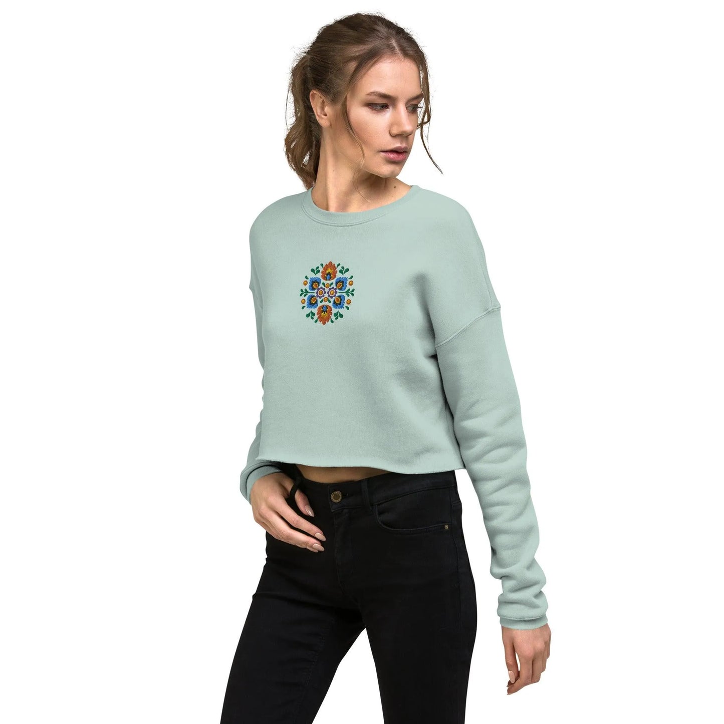 Polish Wycinanki Cropped Sweatshirt - Embroidered - The Global Wanderer