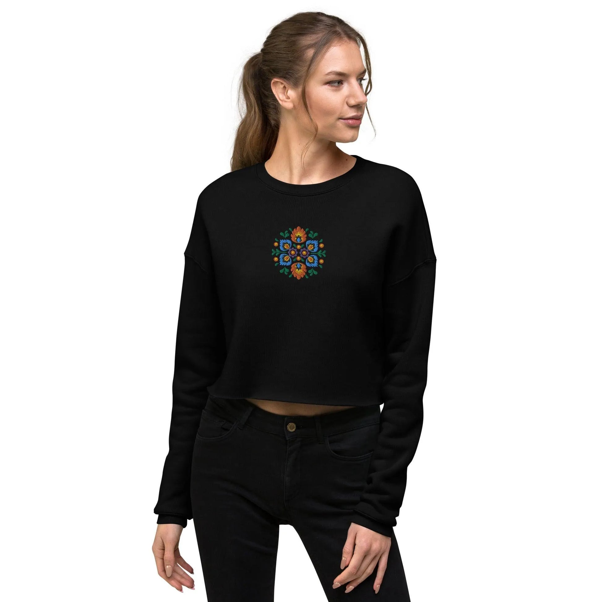 Polish Wycinanki Cropped Sweatshirt - Embroidered - The Global Wanderer