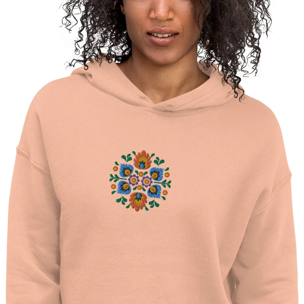 Polish Wycinanki Embroidered Cropped Hoodie - The Global Wanderer