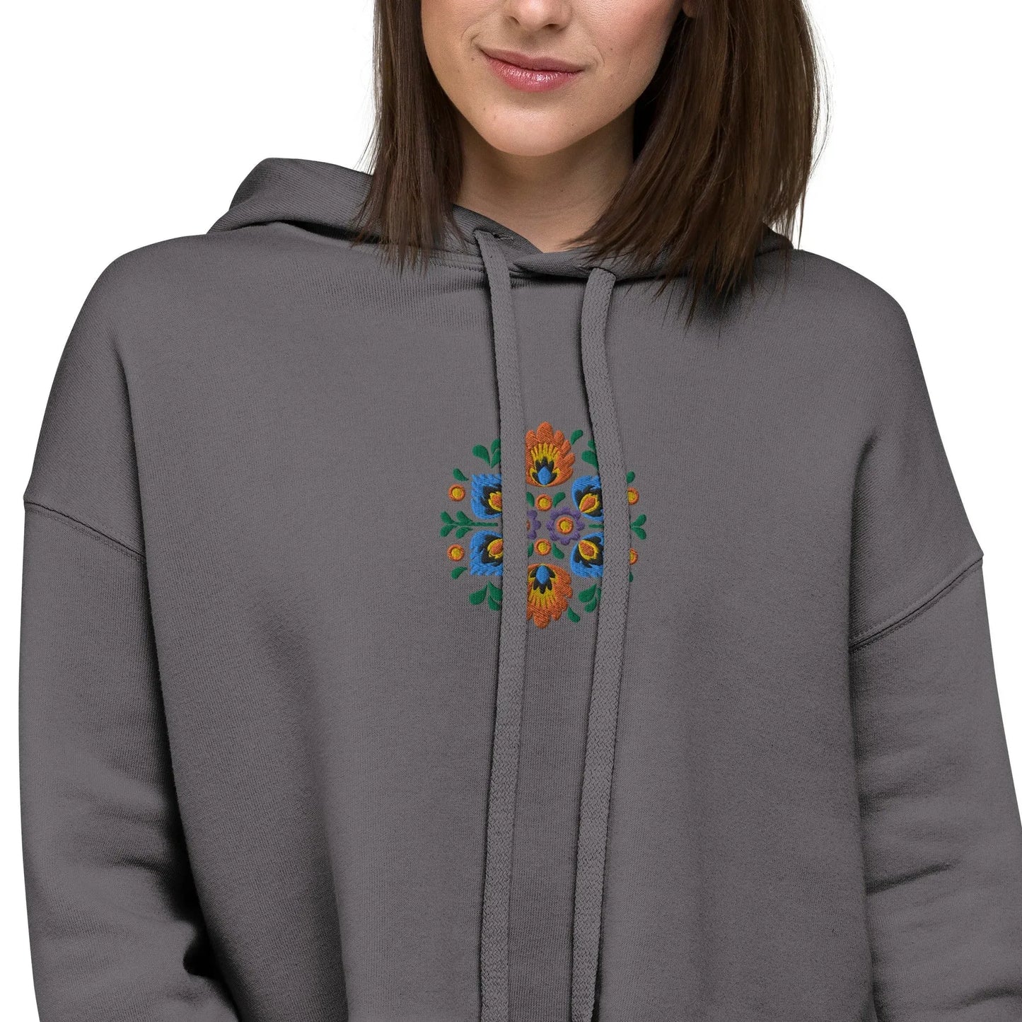 Polish Wycinanki Embroidered Cropped Hoodie - The Global Wanderer