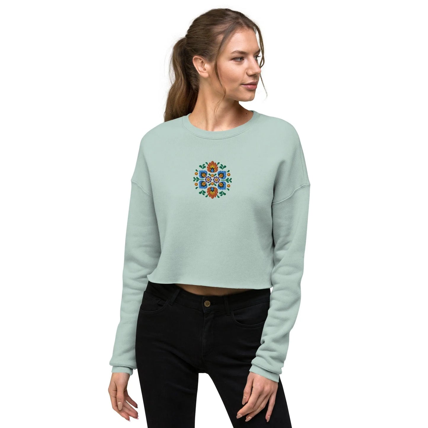 Polish Wycinanki Cropped Sweatshirt - Embroidered - The Global Wanderer