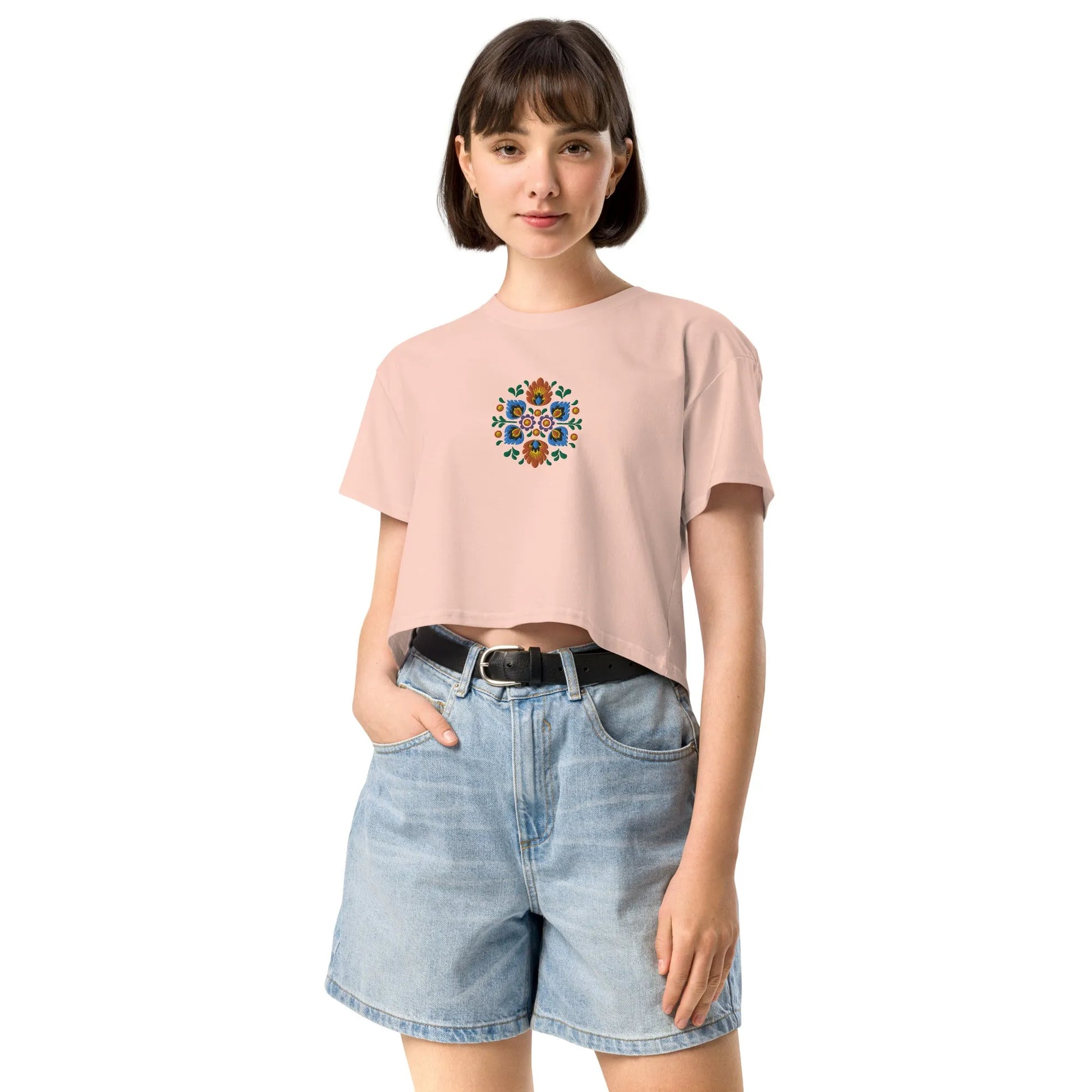 Polish Wycinanki Embroidered Cropped T-Shirt - The Global Wanderer