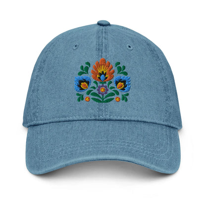 Polish Wycinanki Embroidered Denim Dad Hat - The Global Wanderer