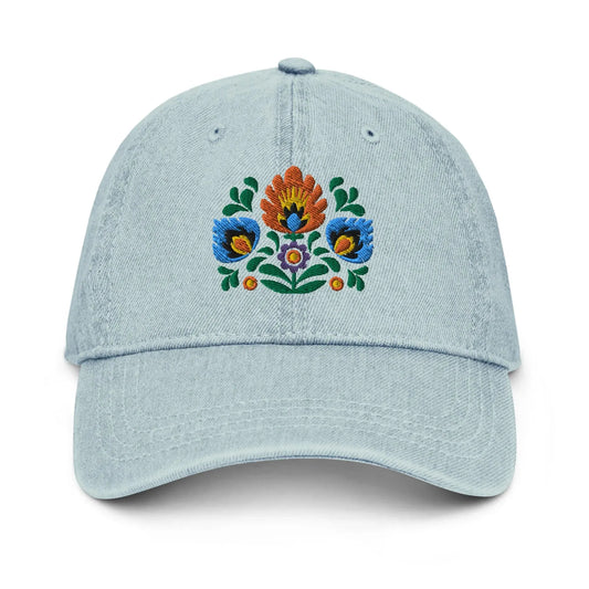 Polish Wycinanki Embroidered Denim Dad Hat - The Global Wanderer