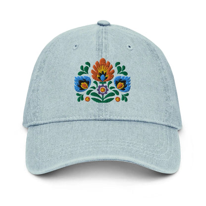 Polish Wycinanki Embroidered Denim Dad Hat - The Global Wanderer