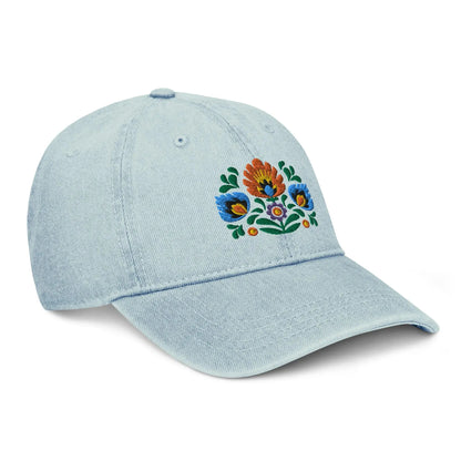 Polish Wycinanki Embroidered Denim Dad Hat - The Global Wanderer