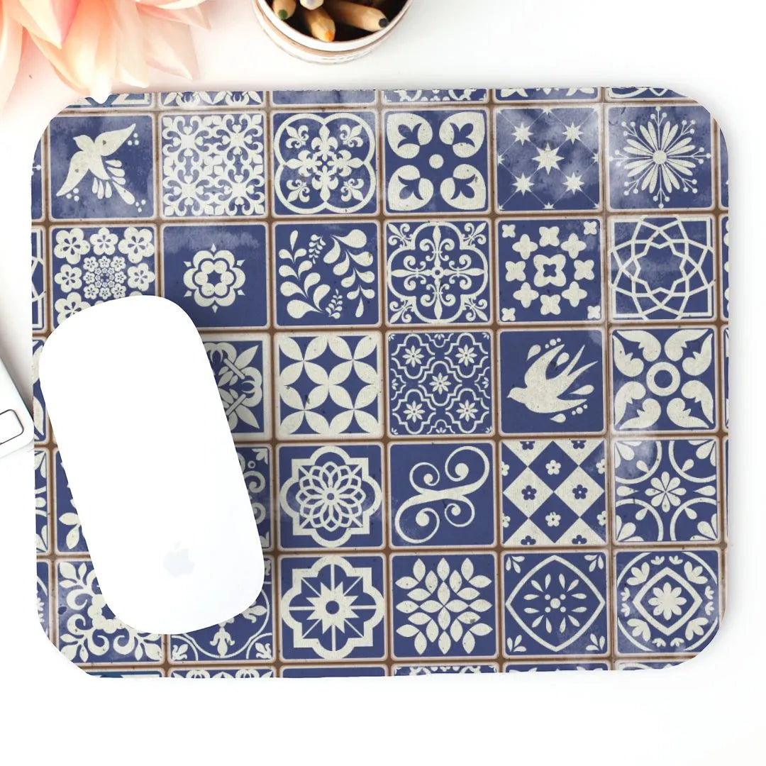 Portuguese Blue Azulejo Tile Mouse Pad - The Global Wanderer