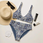 Portuguese Azulejo Tile Recycled High-Waisted Bikini - The Global Wanderer