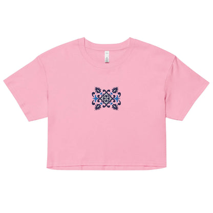 Portuguese Azulejo Tile Embroidered Cropped T-Shirt - The Global Wanderer