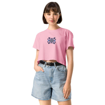 Portuguese Azulejo Tile Embroidered Cropped T-Shirt - The Global Wanderer