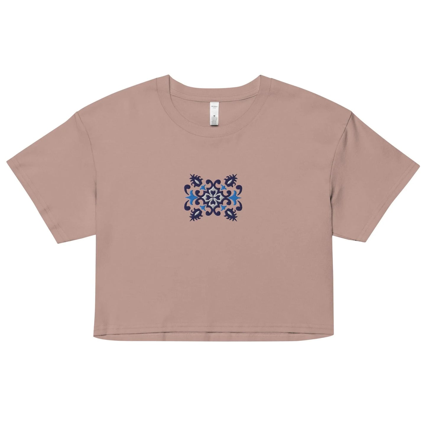 Portuguese Azulejo Tile Embroidered Cropped T-Shirt - The Global Wanderer