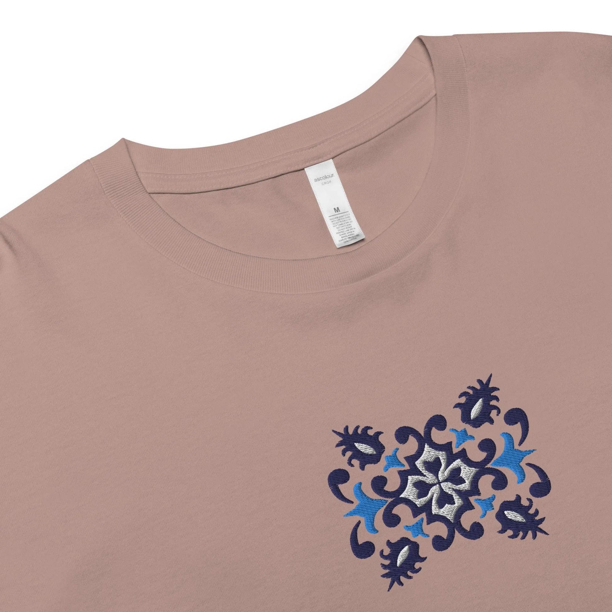 Portuguese Azulejo Tile Embroidered Cropped T-Shirt - The Global Wanderer