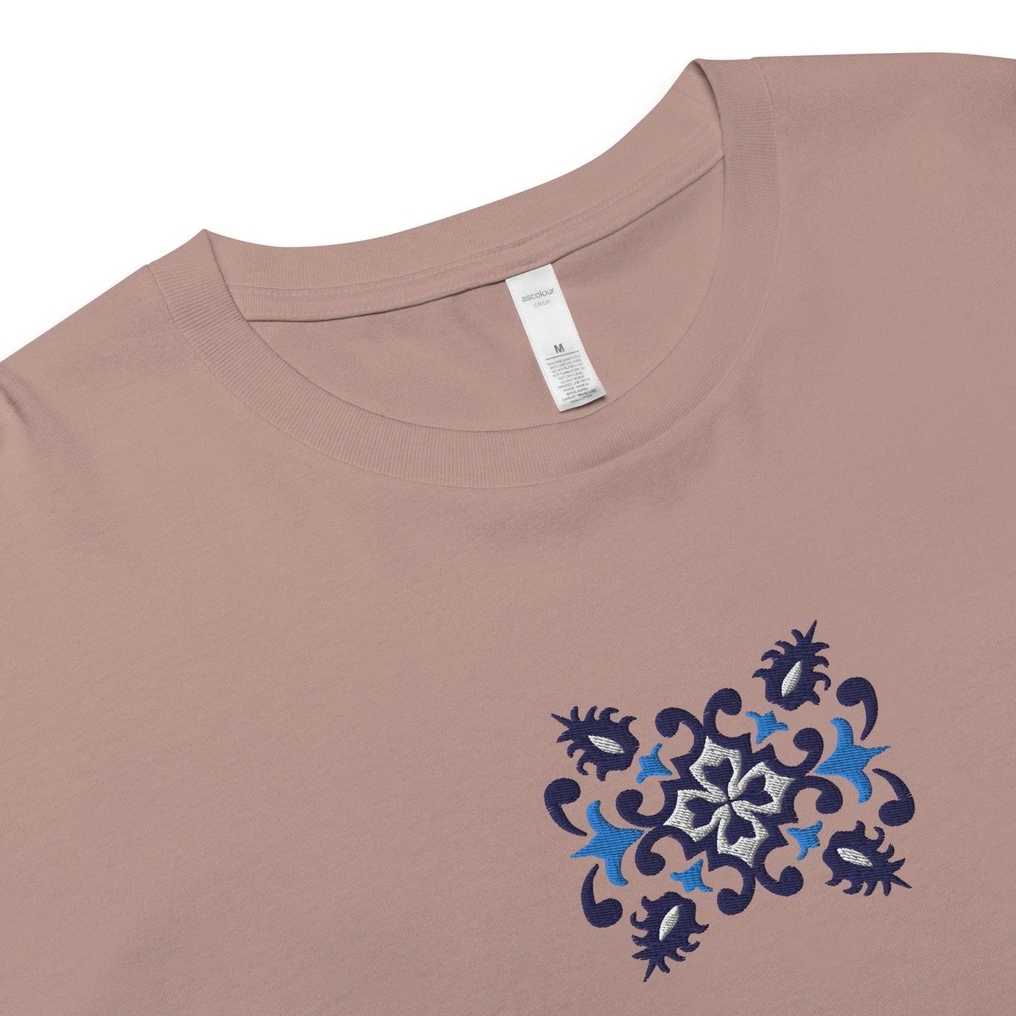 Portuguese Azulejo Tile Embroidered Cropped T-Shirt - The Global Wanderer